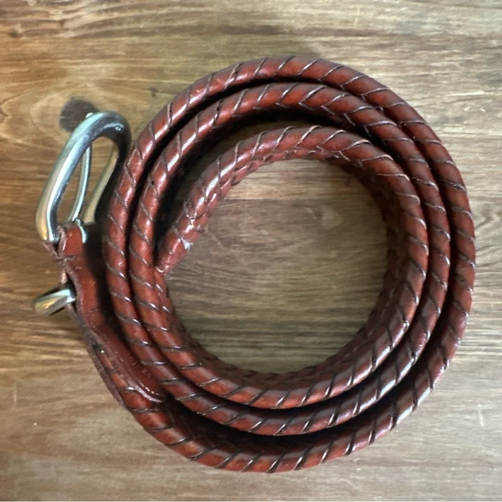 Vintage Coach Men’s Leather Braided Belt Sz 38” Solid Brass Silver Buckle 5922